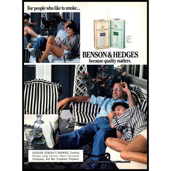 1988 Benson Hedges Cigarettes Vintage Print Ad Patio Weekend Lounge Wall Art - Picture 1 of 1